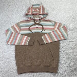 Hooey Sweater Mens Medium Jimmy Tan Multi Color Striped Serape Hoody Sweatshirt